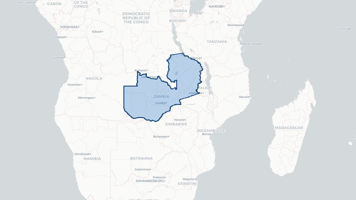 Karta over Zambia