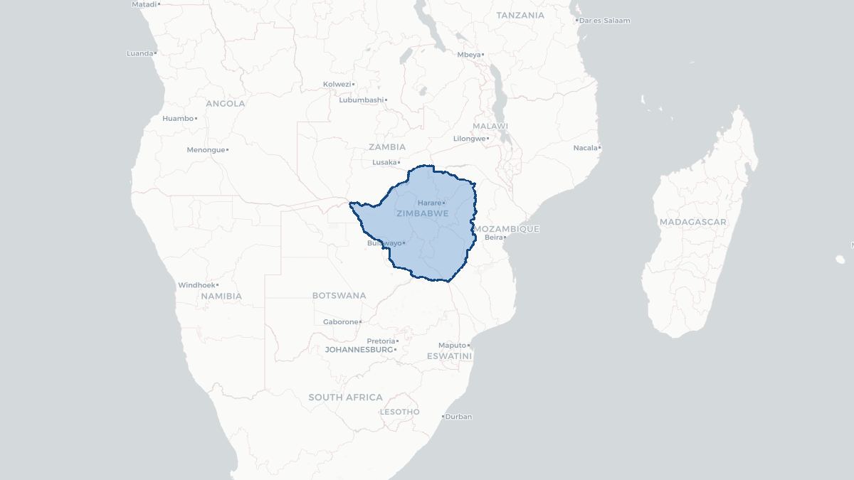 Karta over Zimbabwe
